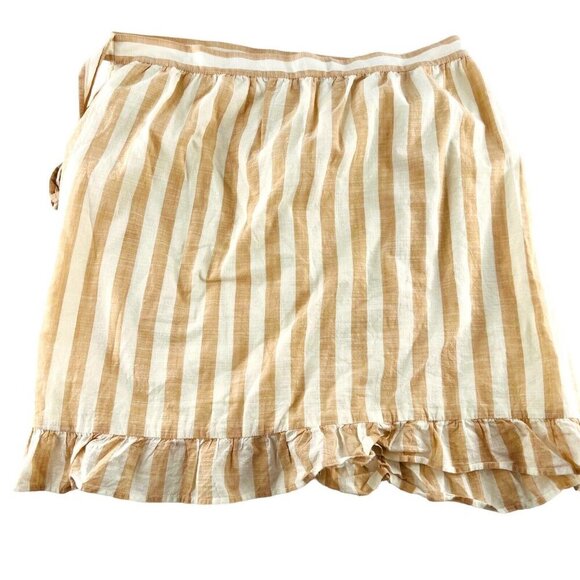 J. Crew Women's Skirt size 4 Tie Wrap Short lined Tan Cream Stripes ruffled - Picture 3 of 5